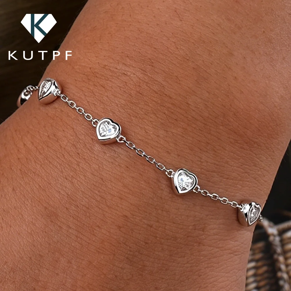 Certified 4mm Bezel Set Heart Cut Moissanite Diamond Bracelets for Women 100% S925 Silver Charm Bracelet Wrist Chain Adjustable