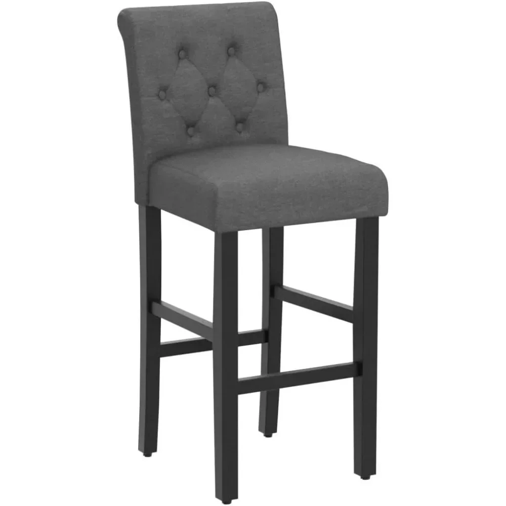 Height Chairs with Tufted Back, Bar Stools, Kitchen Island, Gray, Set of 4, 30"