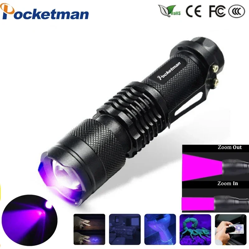 

UV Flashlight 9 LED Torch 395nm Black Light Zoomable Wavelength Violet Light UV LED Flash Light Torcia Linterna Aluminum Lamp