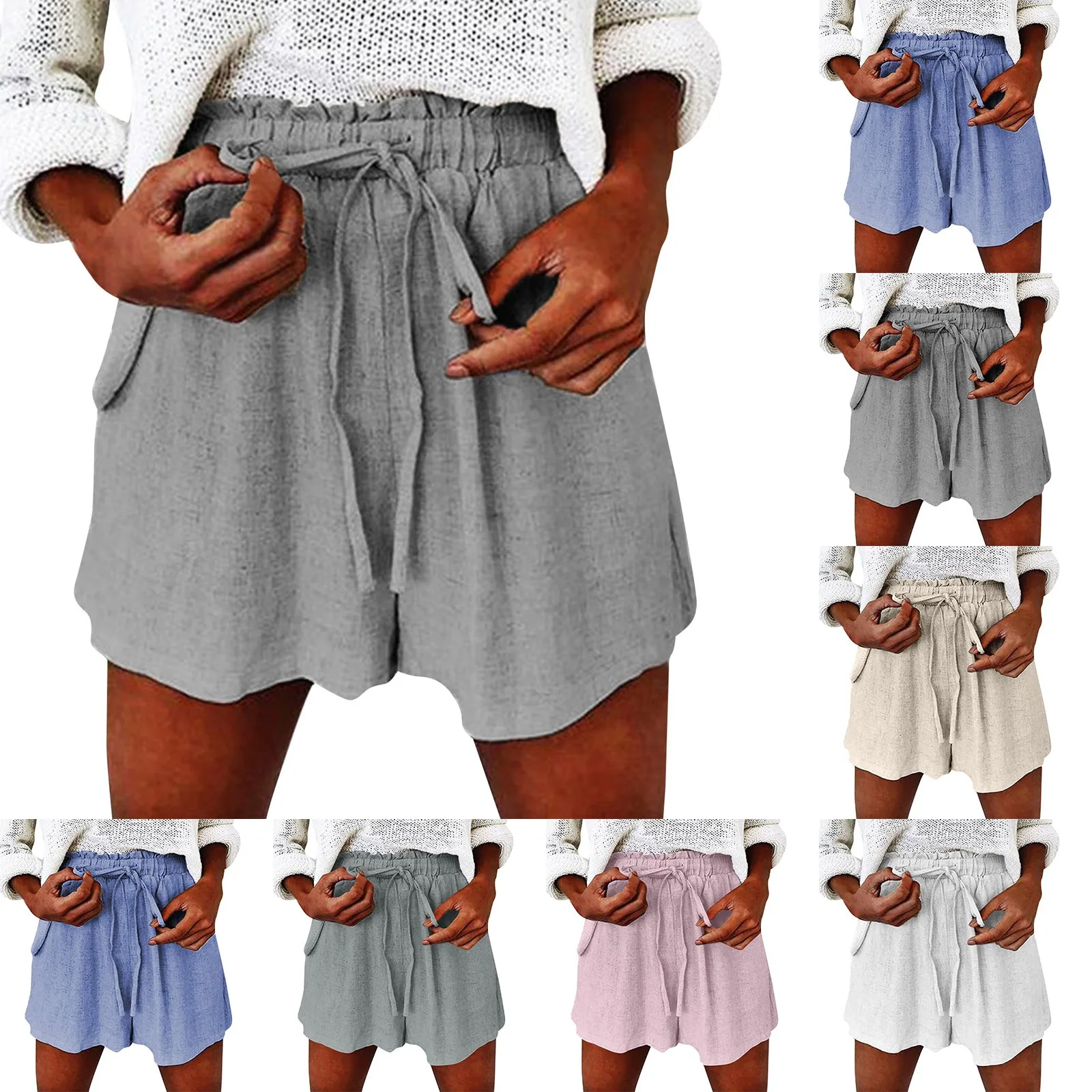 Spodnie damskie Modne, jednokolorowe, luźne, codzienne szorty z paskiem Pantalones De Mujer CalçA Jeans Feminina Брючные комплекты