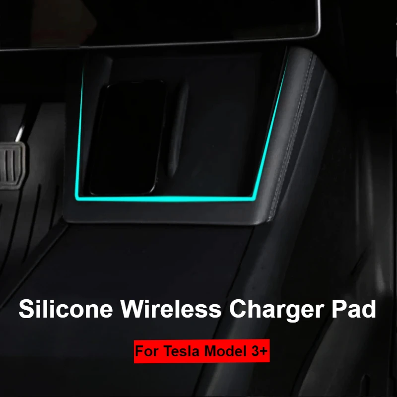 For 2024 Tesla Model 3+ Highland Wireless Charging Pad Silicone Non-Slip Mat Central Control Wireless Charger Pad Accessories