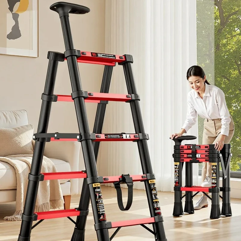 

Telescoping Carbon Steel A-Frame Ladder, Folding Multi-Purpose Step Stool for Home & Work, Portable Retractable Extension Ladder