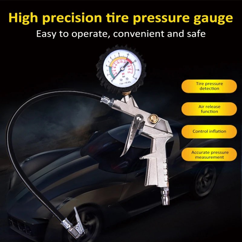 Tire Pressure Gauge Tire Inflator Pressure Gauge with Inflator Deflation Precise Pressure Measurement for Air Pump Compressor