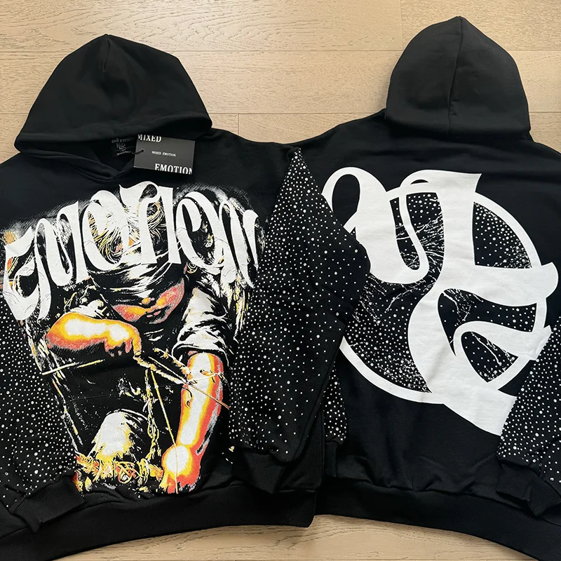 

Модная американская ретро-толстовка с принтом ангела и блестками, из чистого хлопка, в стиле High Street, повседневная, свободного кроя, с длинными рукавами