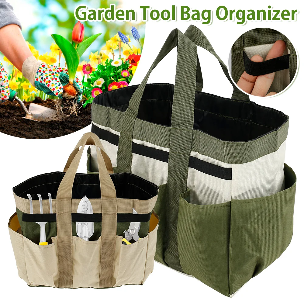 Multi-function Oxford Cloth Garden Plant Tool Bag Pouch Toolkit Tote Organizer with 8 Pockets Lawn Yard Carrier for Home Garden