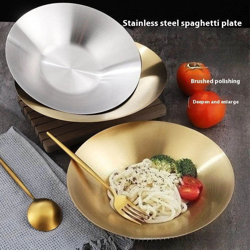 Plato de Pasta de acero inoxidable, cuenco para Ramen y fideos, plato profundo comercial con aislamiento térmico, plato para fruta y verdura, lazo para Pasta