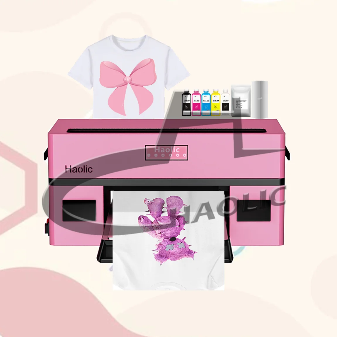 New Launch  DTG&DTF T-shirt Custom DTG Machine For T-shirt Printing A3 Flatbed All In One Pink DTG Bundles