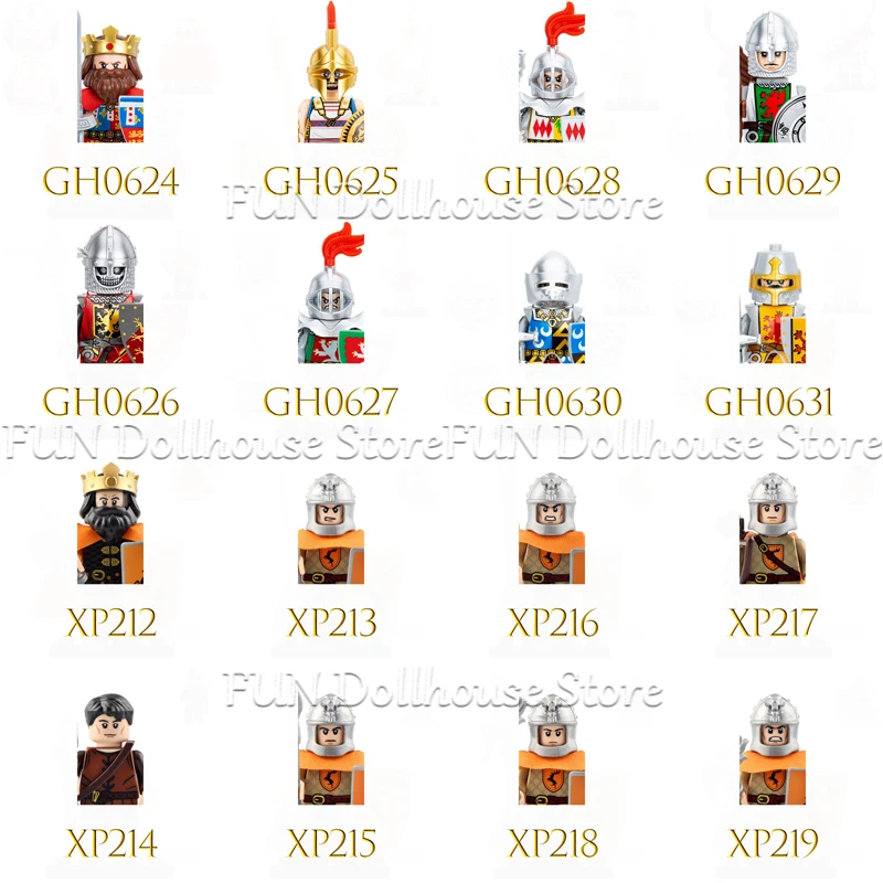 Medieval Castle King Lion Eagle Roman Knight Soldier Figure Military Building Block Shield Helmet Sword Spear MOC Bricks Boy Toy