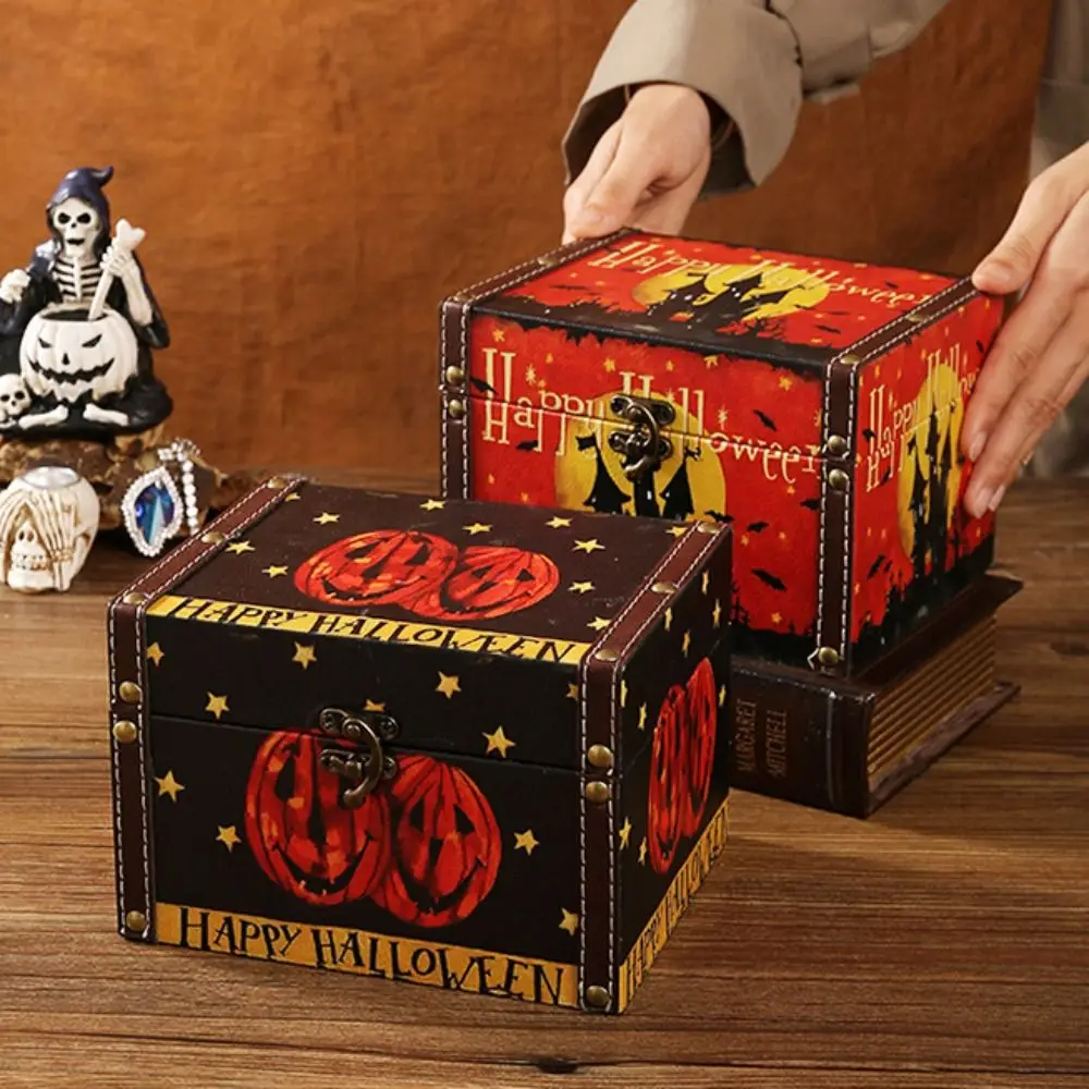

Портативная коробка конфет на Хэллоуин, водонепроницаемая пылезащитная подарочная коробка на Хэллоуин, большая емкость, изысканные узоры, деревянная коробка для хранения