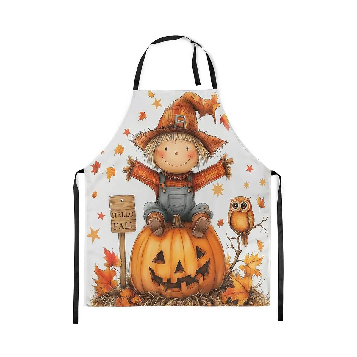 

Scarecrow Apron Hello Fall Theme Apron Autumn Pumpkin Maple Leaves Kitchen Apron