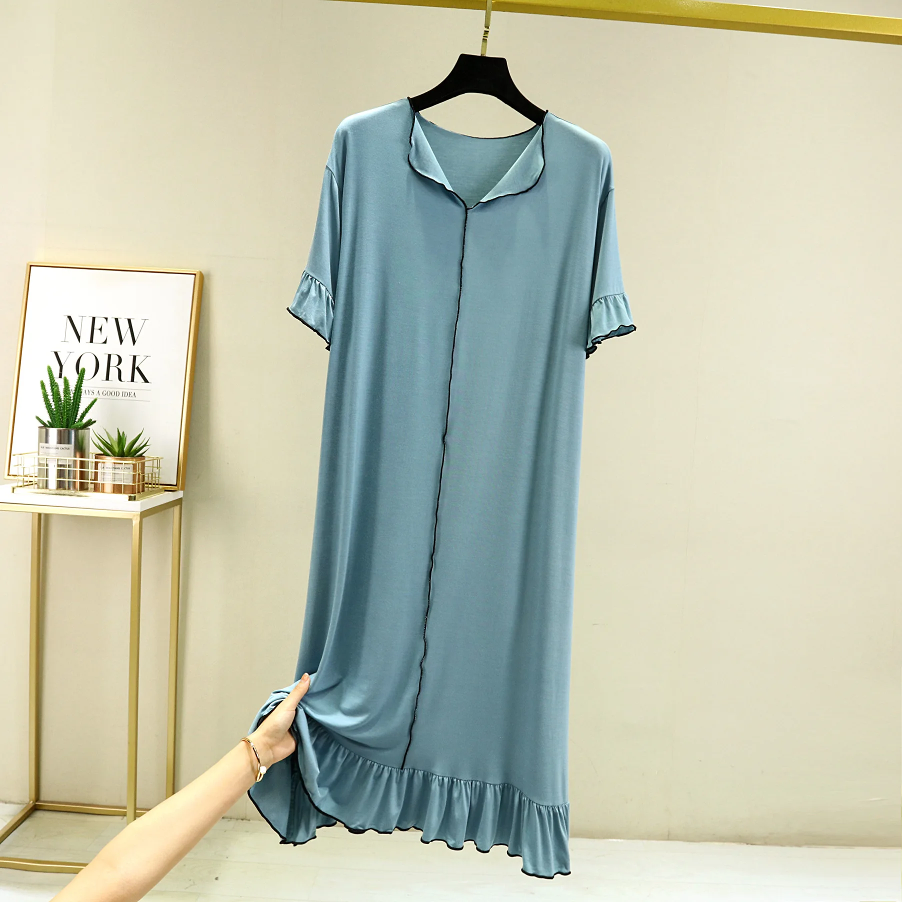 Fdfklak Casual V Neck Short Sleeve Night Dress Women Modal Cotton Nightgowns For Female Loose Long Nightdress рубашка женская