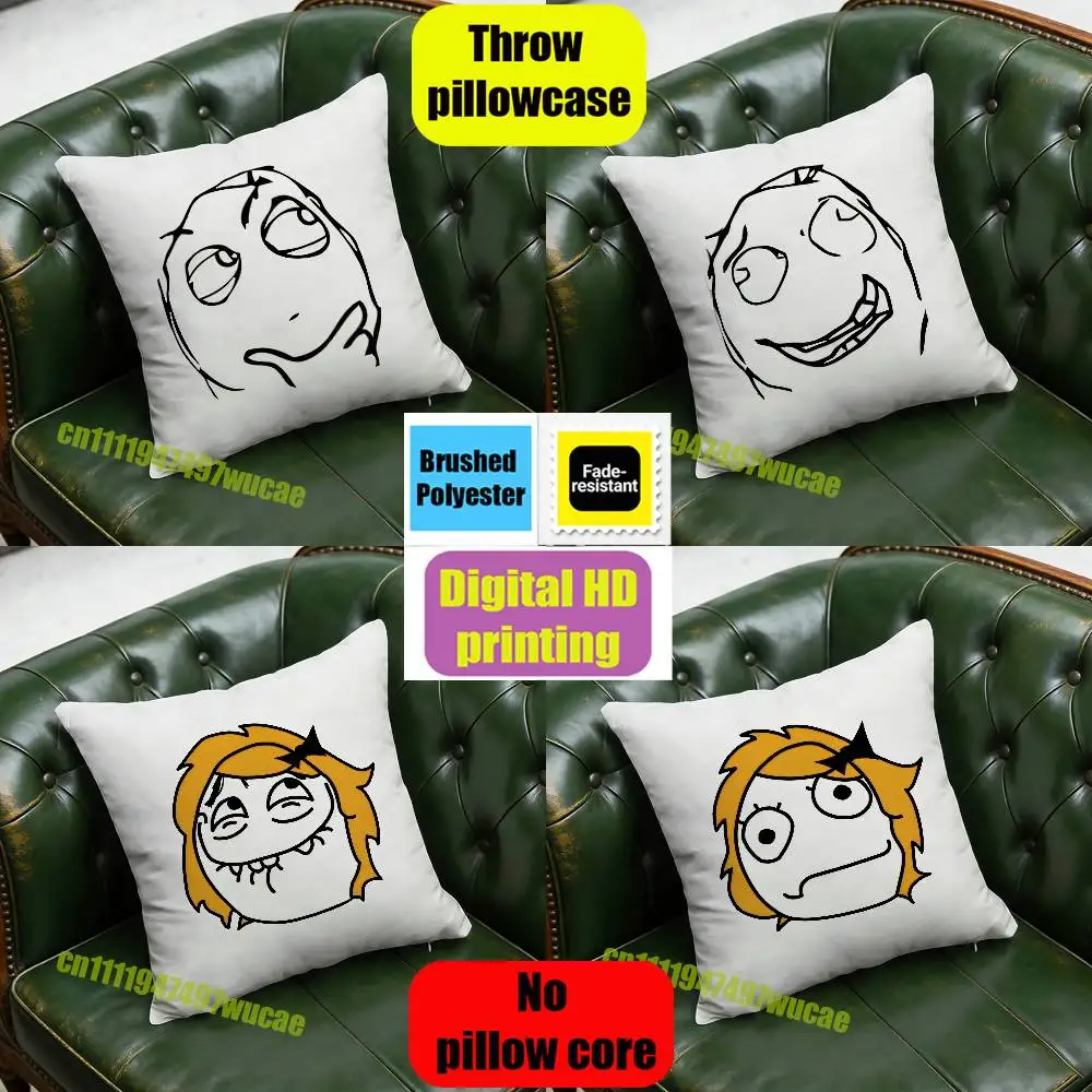 For Funny Rage Derpina Comic Face Meme Throw Pillow Case 45x45cm Sofa Custom Square Pillowcase Cushion Cover