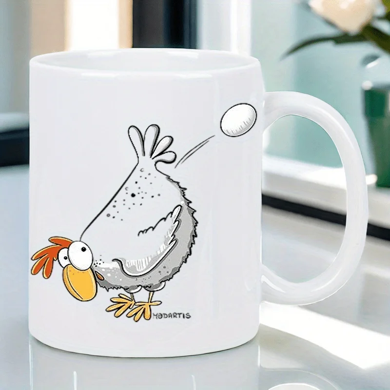 1pc Cute fluffy chick mug - white ceramic coffee cup, suitable for everyday office use.
