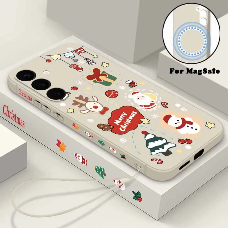 Магнитный чехол для телефона с Рождеством для Samsung Galaxy S24 FE S25 S24 S23 S22 Ultra S21 Plus для Magsafe Wireless Charge Cover