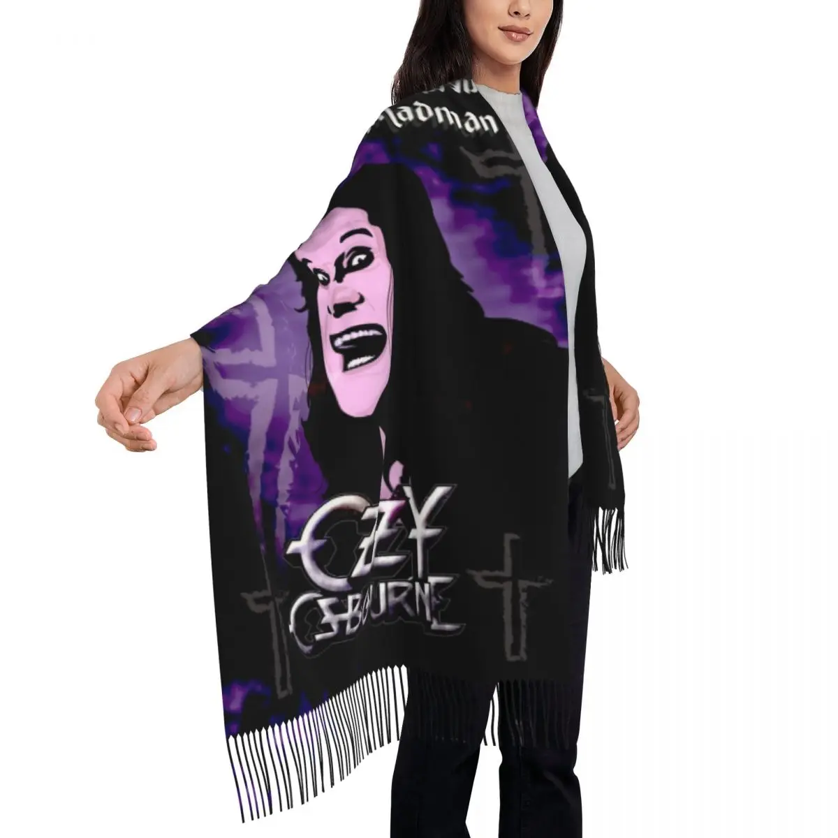 Aangepaste Heavy Metal Rock Ozzy Osbourne kwastje sjaal dames winter herfst warme sjaals wraps dames sjaals