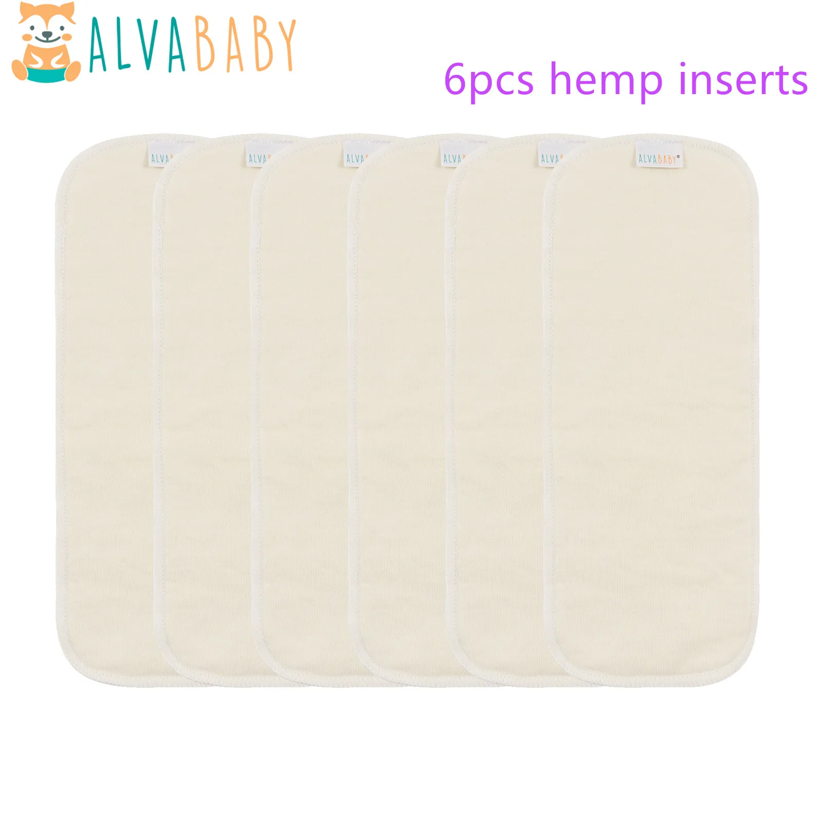 6pcs ALVABABY Hemp Inserts Reusable Cloth Diaper Insert Washable 4 layers Hemp Diaper Insert (version 2.0)