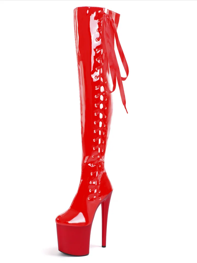 

Exotic 8-Inch Over-The-Knee Thigh High Boots Women Sexy Clear Heels 15cm Red Platform Punk Pole Dance Shoes