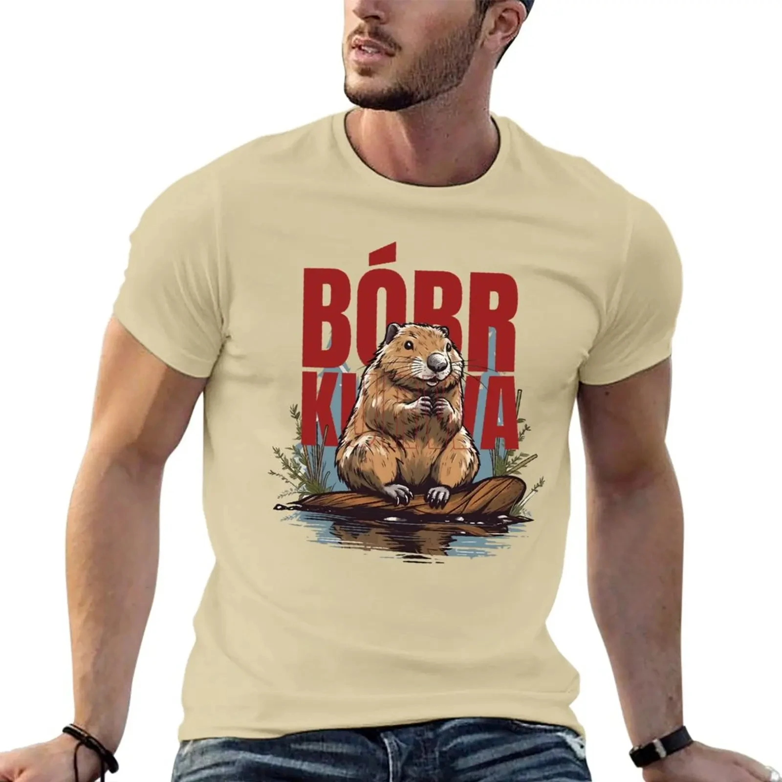 New Bobr Ku&* a-Bober, Bobr, Beaver, Boberek T-shirt Vintage clothing Korean fashion T-shirt men's cotton T-shirt