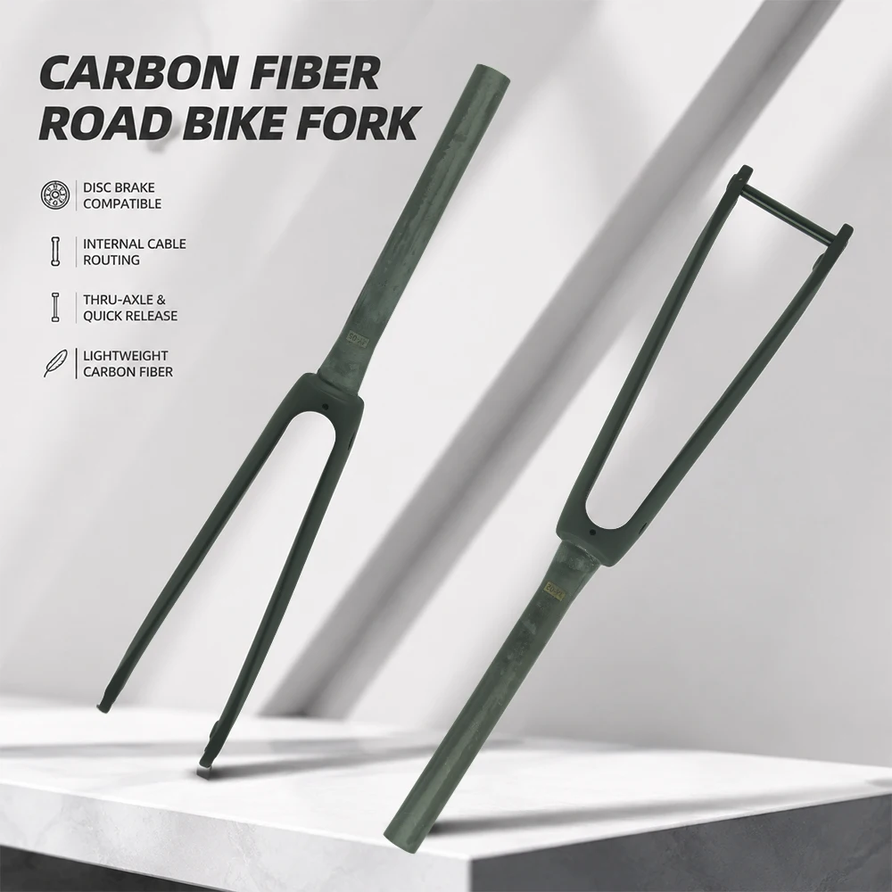 Carbon Fiber 700C Road Bike Hard Front Fork, Disc Brake Internal Cable Routing, Thru‑Axle & Quick Release Bicycle Spare Part