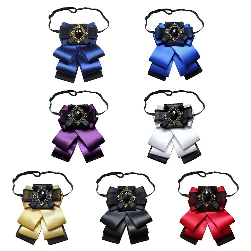 リボン合金クリスタル固体蝶ネクタイ多層調節可能な弾性バンドシャツネクタイクリップヴィンテージ襟花男性女性