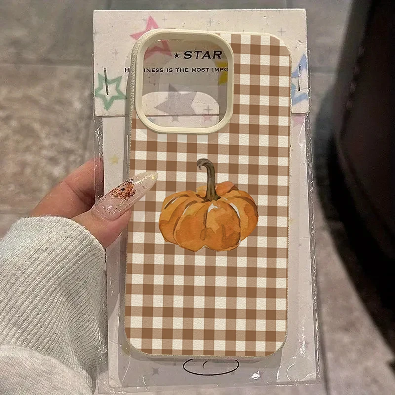 Pumpkin Grid Pattern Phone Case For Samsung S26 S25 S24 S23 S22 S21 S20 S10 Plus FE Ultra 4G 5G Shockproof Cover