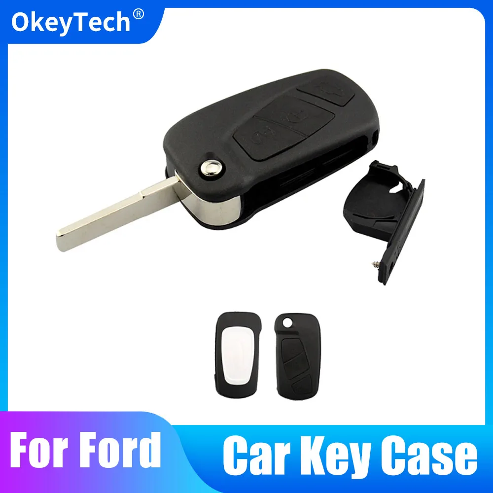 OkeyTech For Ford KA Replacement Flip Remote Car Key Shell Case 3 Button Folding Key Cover Fob Housing Case Holder Uncut Blade