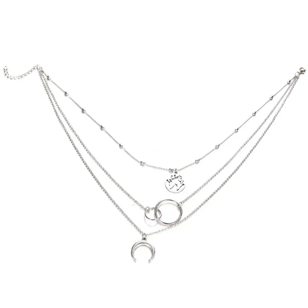 FSUNION 2025 New Retro Moon World Map Circle Pendant Multilayer Necklace For Women Fashion Jewelry Party Charm Accessories Gifts
