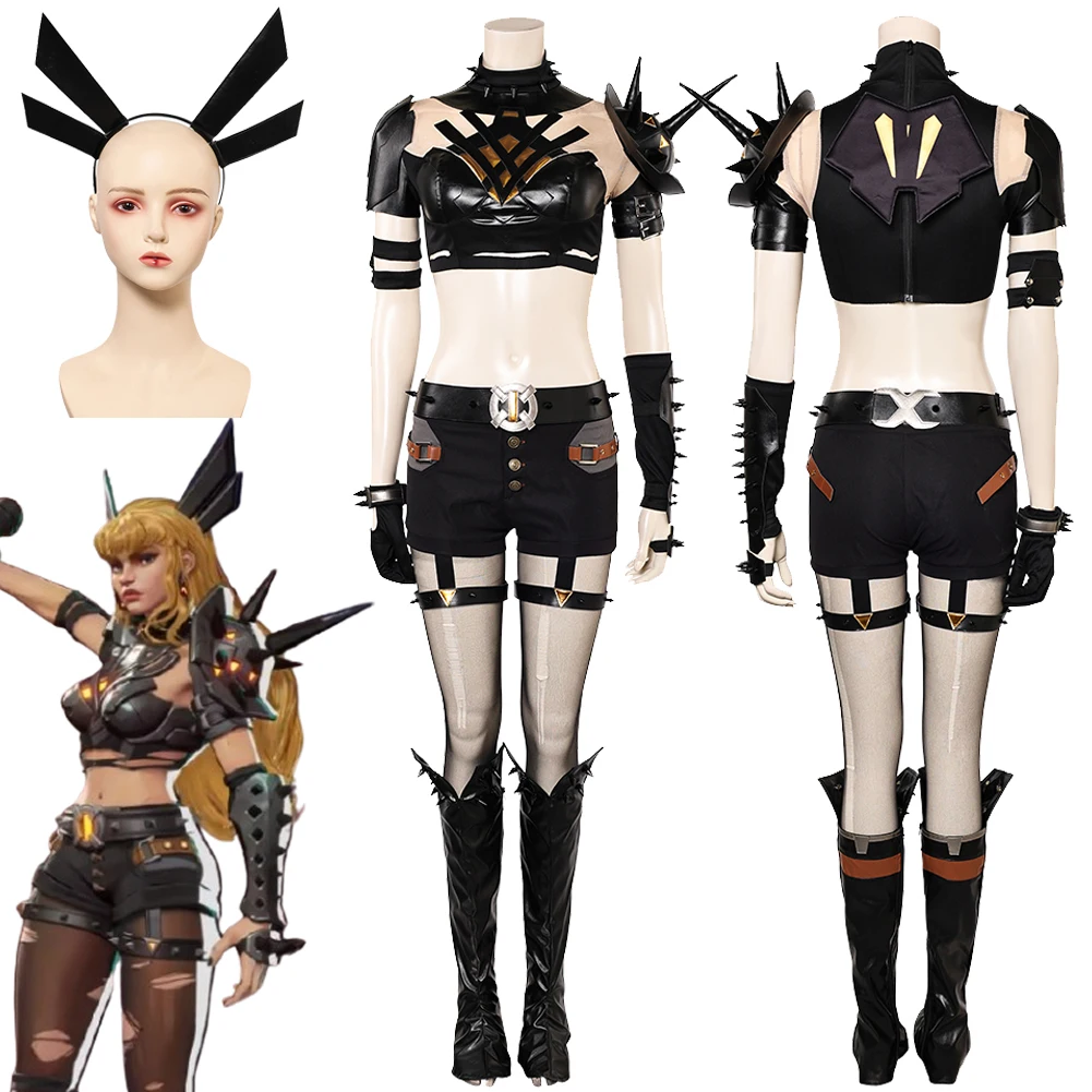 

Rivals Magik Cosplay Fantasia Costume Top Pants Hair Accessories Game Black Set Disguise For Women Adult Halloween Carnival Suit