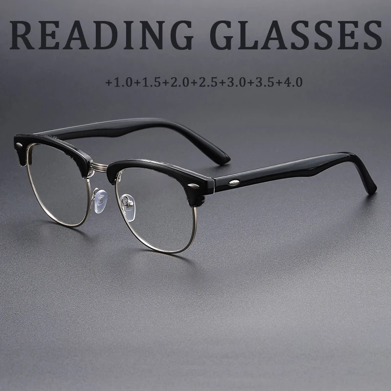 Modische Retro-Trend-Halbrahmen-Lesebrille, Unisex, geeignet für den täglichen Gebrauch