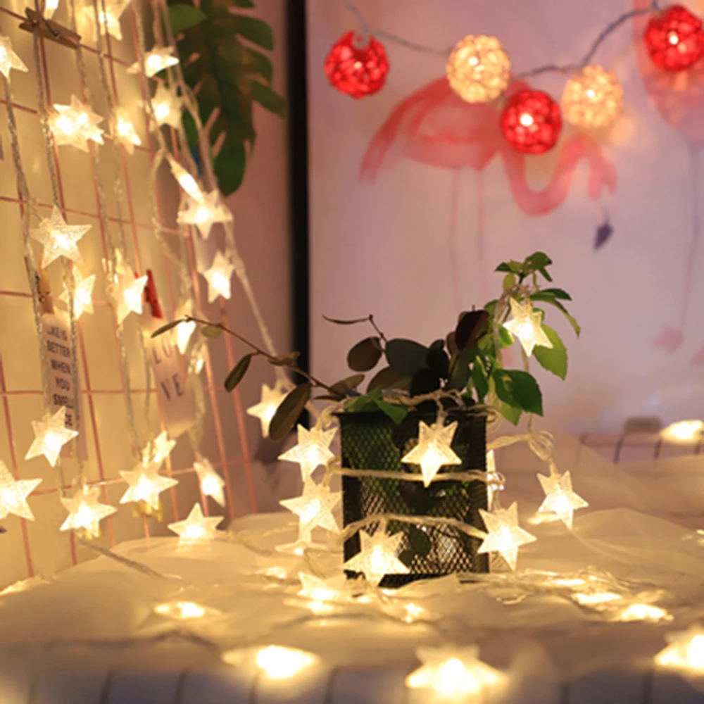 1.5m/3m/6m/10m LED Star String Luzes Natal Garland Bateria USB Alimentado Festa de Casamento Cortina Cordas Fadas Lâmpadas Para Casa