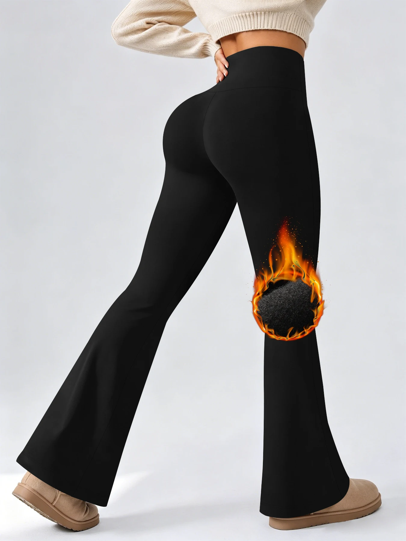 2 pack Women's Super Soft High Waisted Fleece Flare Leggings Tummy Control Soft Bootleg Bootcut Pants