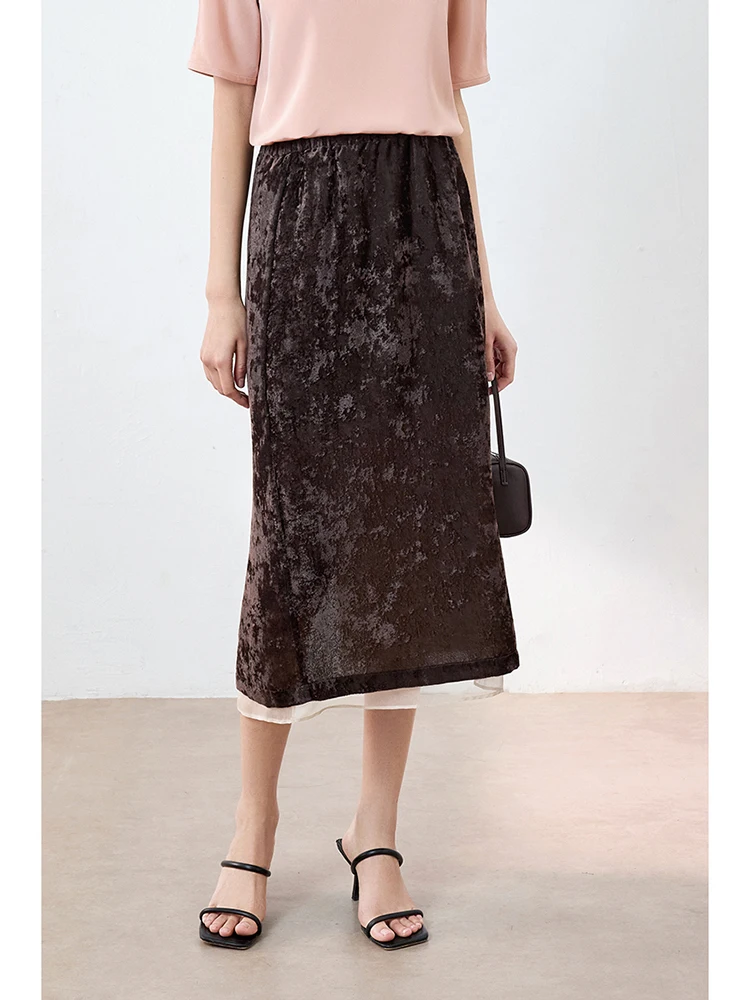 

Юбка А-силуэта из бархата Ningxia Yijian Diamond Velvet с эластичным поясом, матовая, из европейской органзы