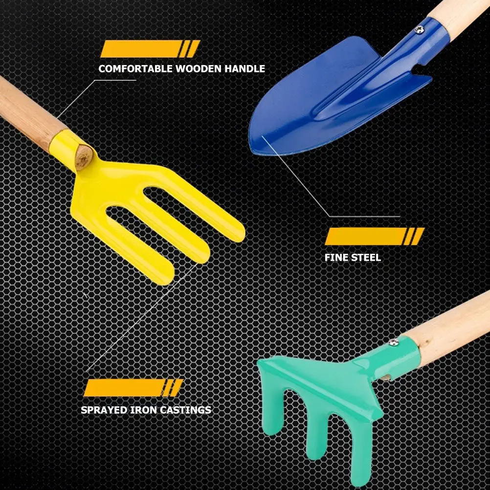 

Набор из 5 детских садовых инструментов с деревянными ручками: лопатка, вилы, грабли для игр на свежем воздухе и общения родителей с детьми, садовые игрушки