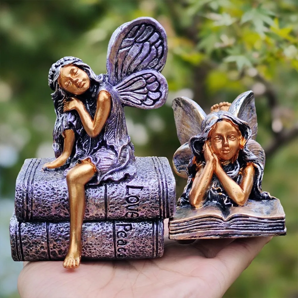 

Cute Fairy Figurines Funny Handmade Angel Girl Statue Resin Craft with Wings Fairy Desktop Ornament For Home Office Table
