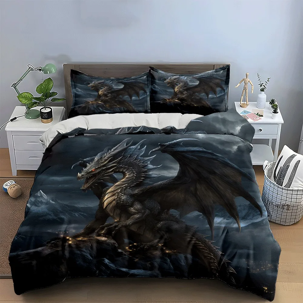 

"Fantasy Dragon Artwork for Decoration" Exquisite three-piece bedding set gift for kids and adults