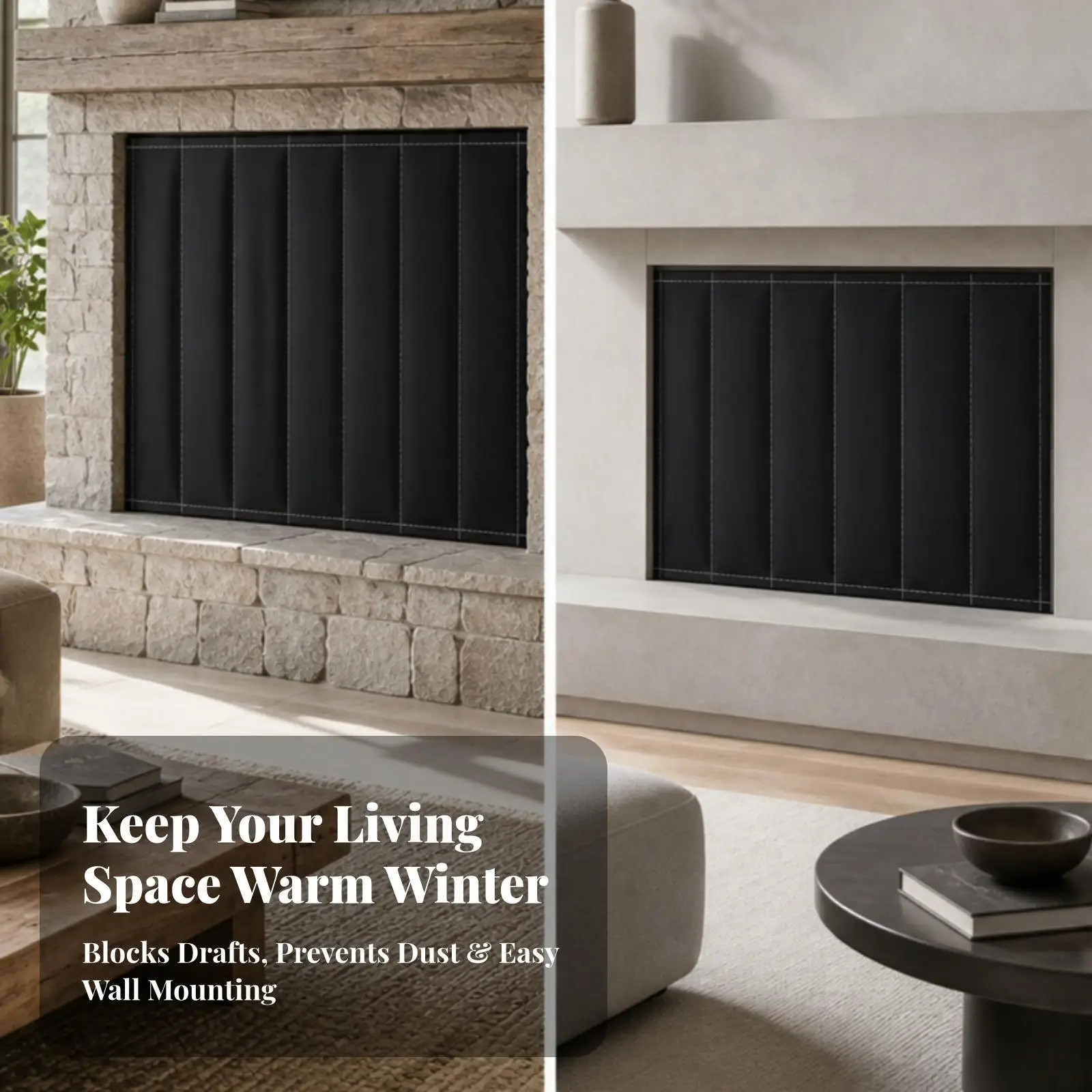Fireplace Wind Barrier Draft Stopper Black Oxford Cloth Cover Indoor Fireplace Accessory for Home Hearth Insulation