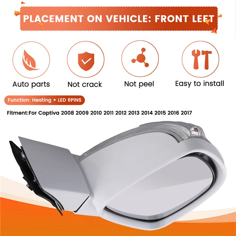 ل كابتيفا 2008-2017 باب الجناح مرآة الجانب مرآة الرؤية الخلفية الجمعية 6 دبابيس التدفئة + LED الأبيض 96818101 اليسار