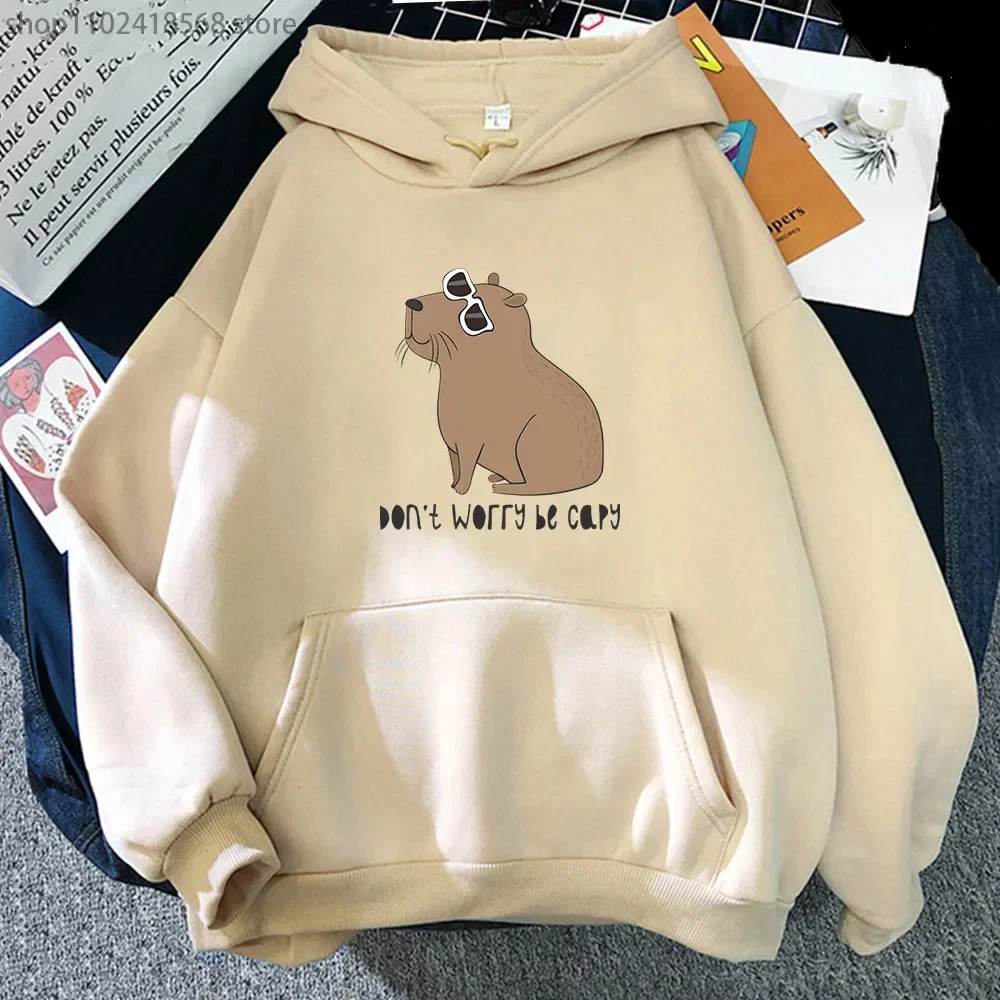 Capybara Hoodies Women Don't Worry Be Capy Awesome Sweatshirts Caroon Animal Graphic Pullover Tops Men's Clothing Y2k Clothes