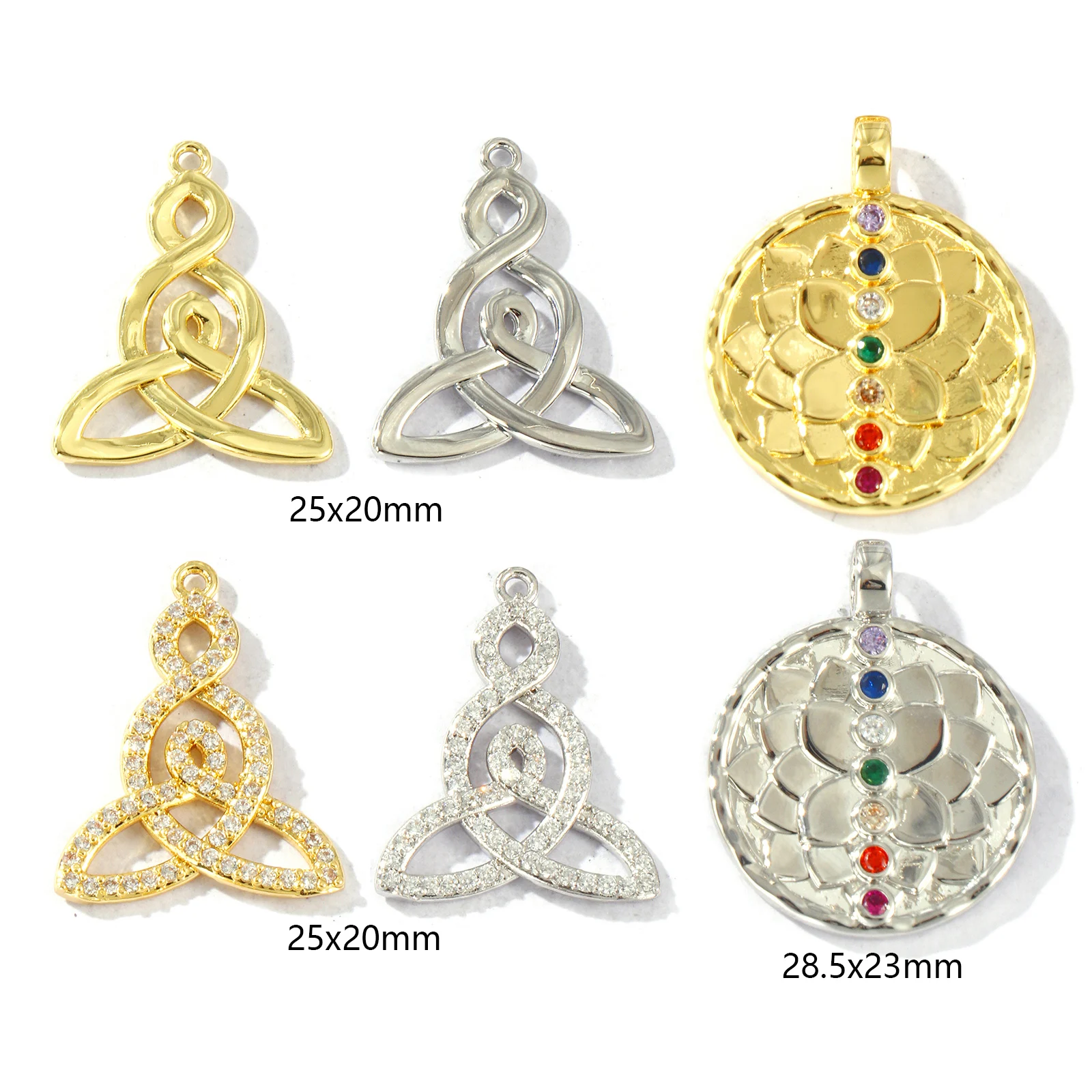 1pc Religious Brass Charms Multicolor Celtic Knot Yoga Healing Multicolor Rhinestone Pendant DIY Necklace For Women Jewelry Gift