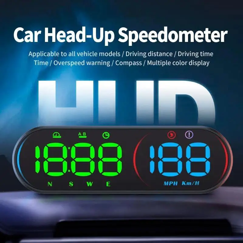 Car HUD Head Up Display Speedometer GPS Speed Meter with Compass Overspeed Warning Multi-Color Display for All Vehicles