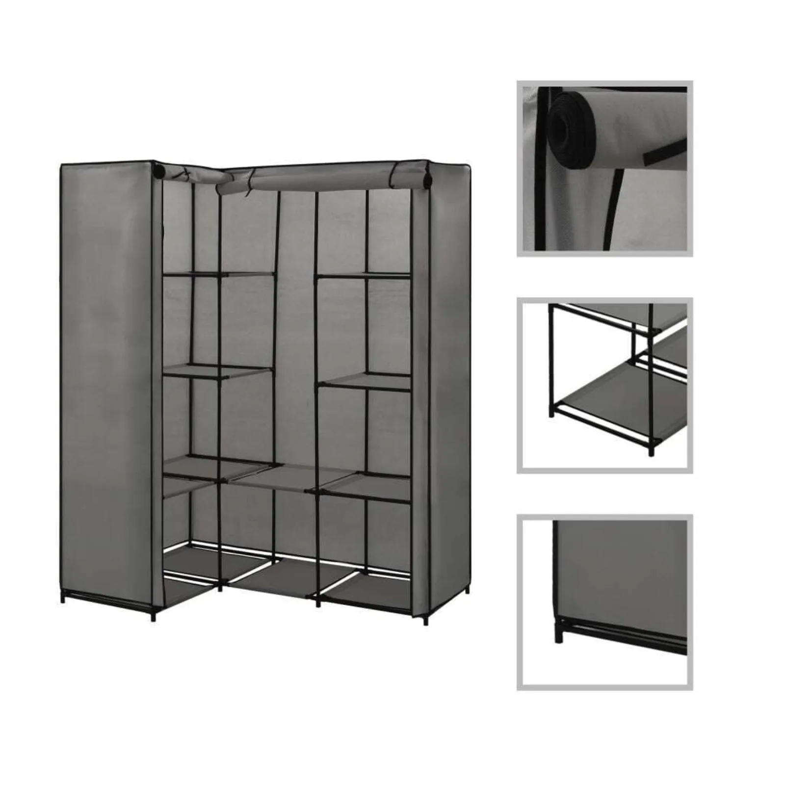 

US Tidyard Corner Wardrobe Gray 51.2"x34.3"x66.5" Armoire Cabinet for Bedroom, Q2P5