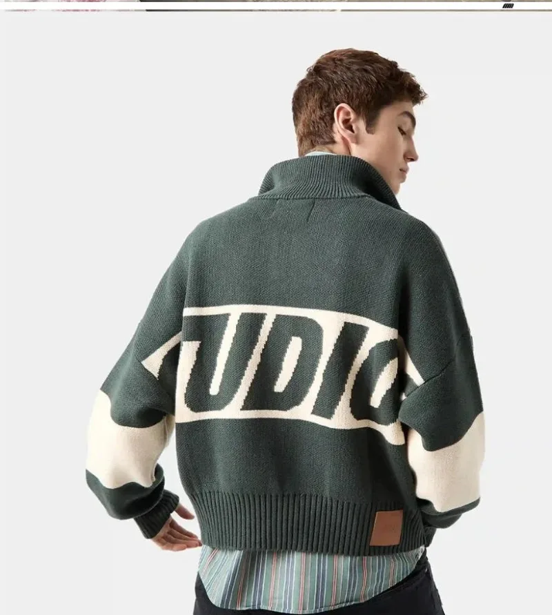 Kardigan Sweater Kasual Retro High Street Harajuku Wanita Trendy Hip-Hop Longgar Streetwear Bordir Huruf Atasan Lengan Panjang Pria