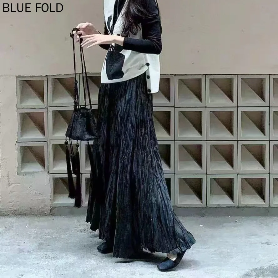 Miyake Bustier Senior Sense of Temperament Fashion Draping Sense of Elastic Waist A-line Skirt Long Pleated Skirt