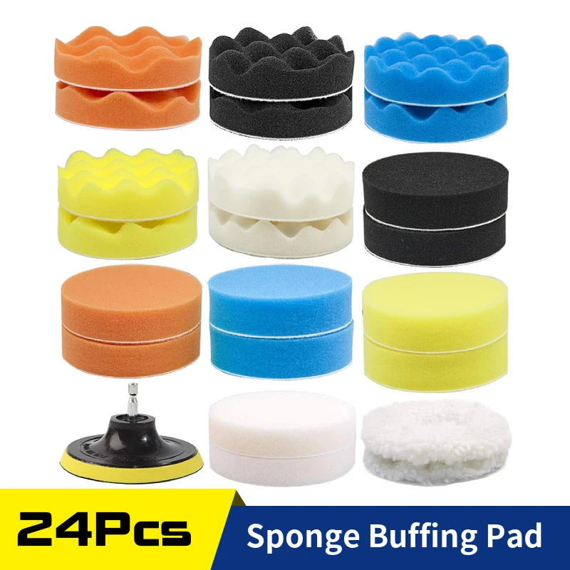 

4 Inch 24 Pcs Polishing Pad, Auto Foam Drill Wool Sponge Buffer Polisher Headlight Restoration for Car Buffing, Waxing, Cleaning