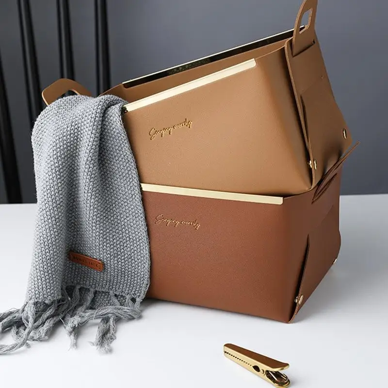 

Leather Storage Box Nordic Style Car Trunk Organizer Cosmetic Skin Care Jewelry Storage Basket Miscellaneous Items Arrangement