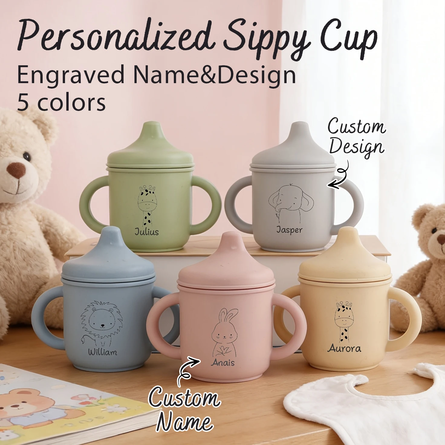 

Персонализированная силиконовая кружка с ручкой, 1 шт., силиконовая кружка с соломинкой на заказ, подарок на рождение ребенка, тренировочная кружка для малышей