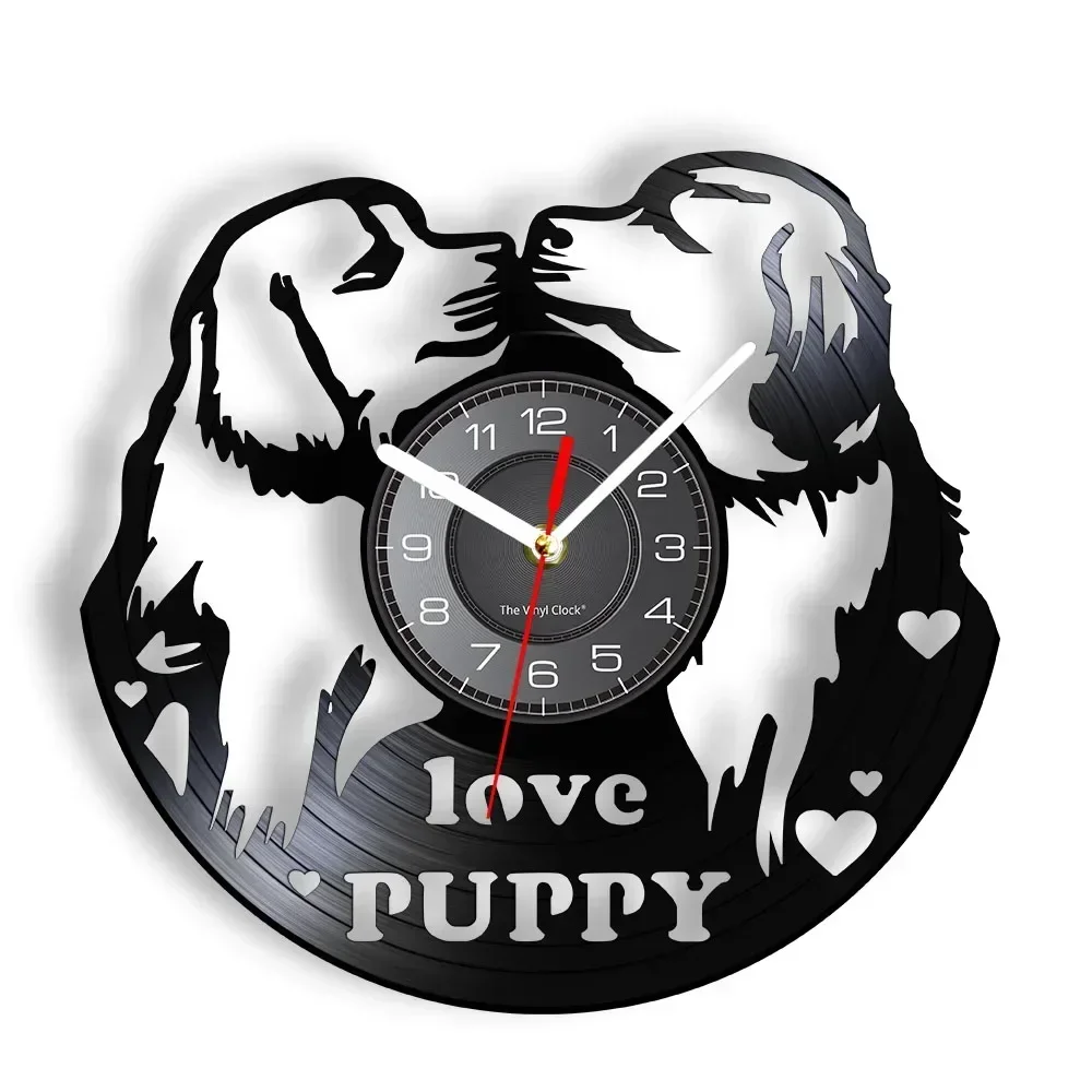 Love Puppy Pugs Kissing Wall Clock Dog Shelters Decorations Dog Lovers Retro Vinyl Record Wall Clock Dog Breeds Clock Wall Watch