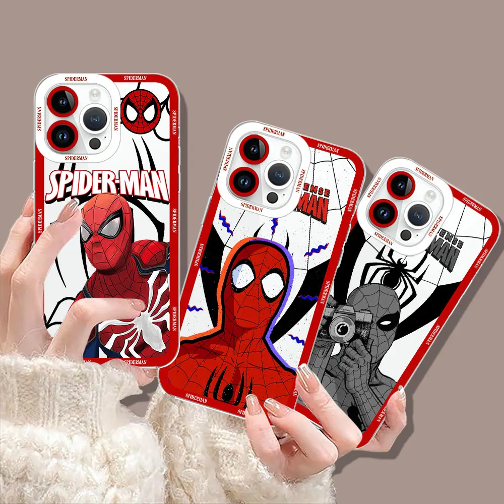 Marvel SpiderMan Spider Web Phone Case For Apple iPhone 15 14 13 12 11 XS Pro Max 16 8 7 Plus X XR Transparent Cover Cqoue