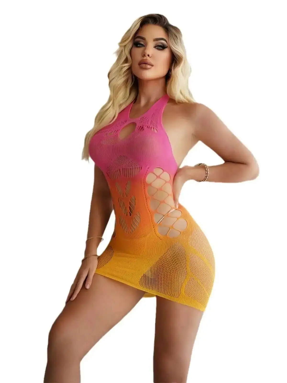 Versuchung Gradienten Aushöhlen Kleid Erotische Frauen Sexy Hosenträger Hüfte Umarmt Kleid Elegante Mode Sexy Süße Mini Kleid KXD8