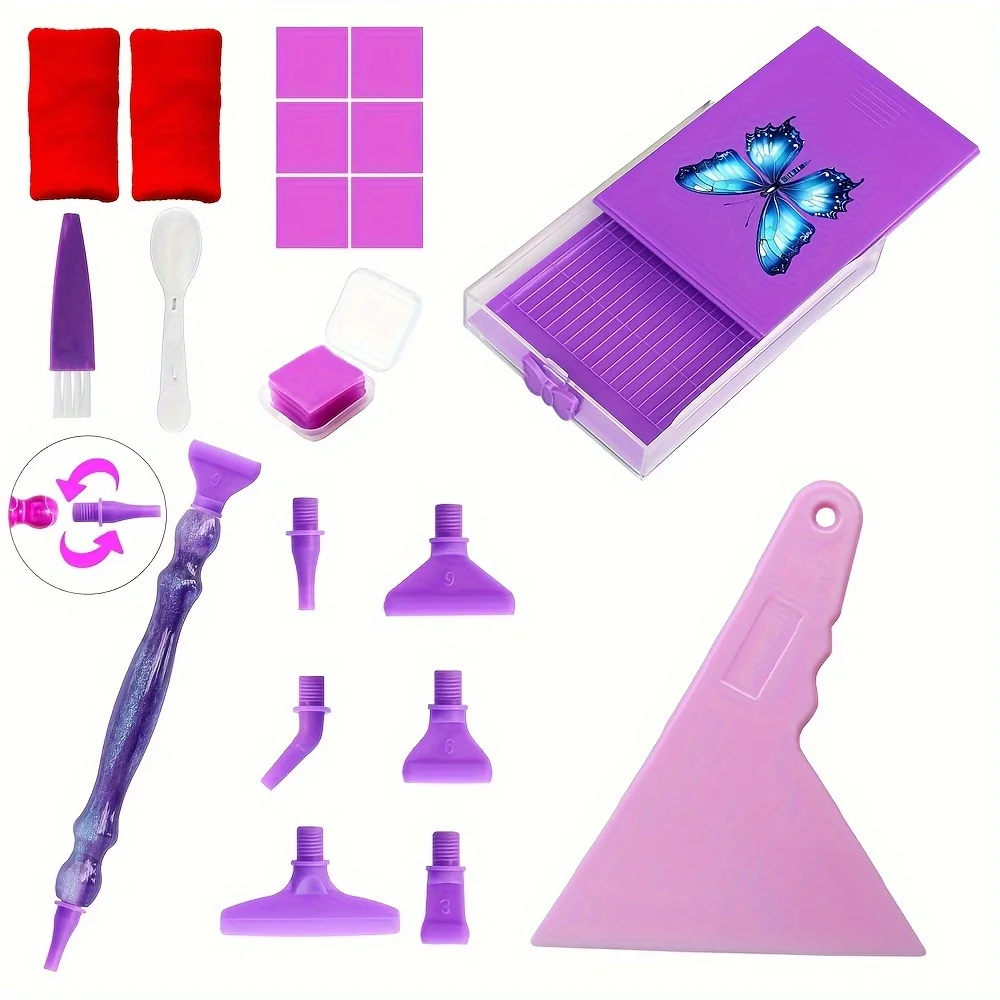 1Set Diamond Painting Tool Tray Kits Drill Box Funnel Screen Drilling Dividing Disc Diamond Moasic Pen Nail Art Beading Plates